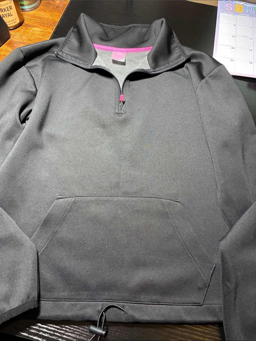 No Boundaries Black Quarter-Zip Hoodie with Pink Trim